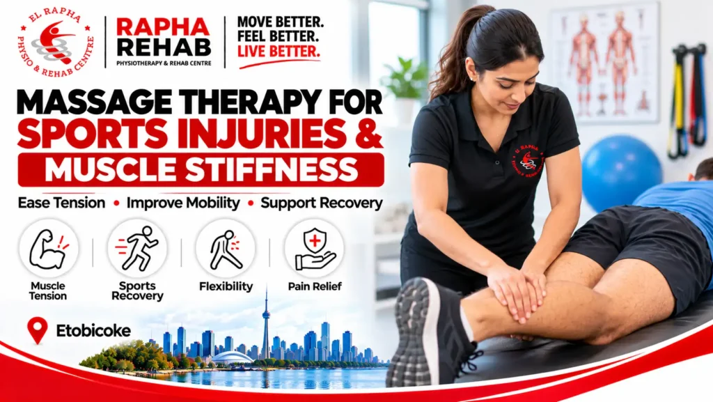 Massage therapy at Rapha Rehab for sports injury recovery and muscle stiffness