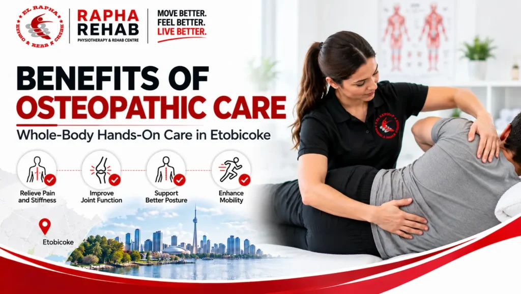 Osteopathic care at Rapha Rehab for pain relief, mobility, and improved function
