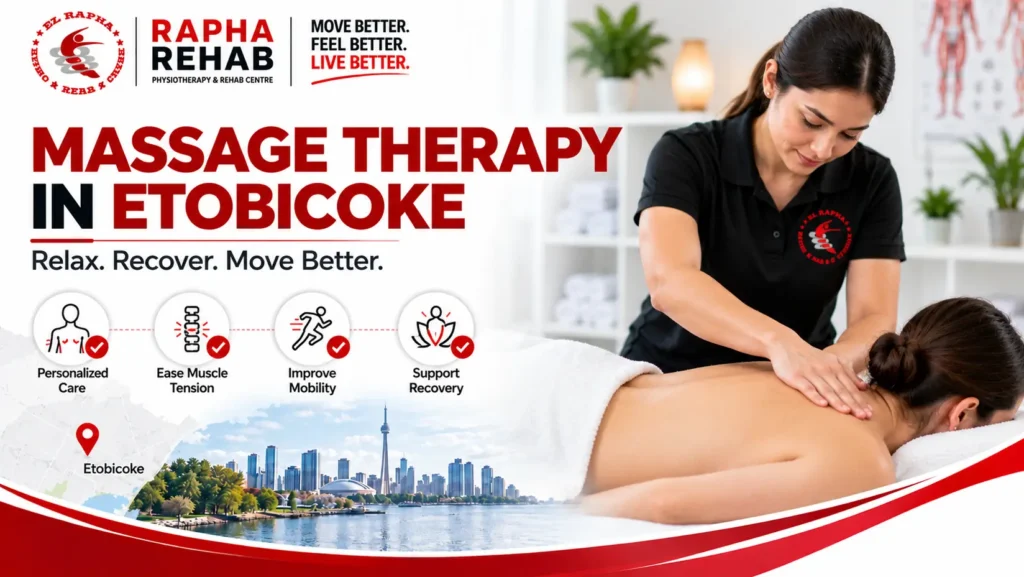 Massage therapy clinic in Etobicoke offering therapeutic muscle relief at Rapha Rehab