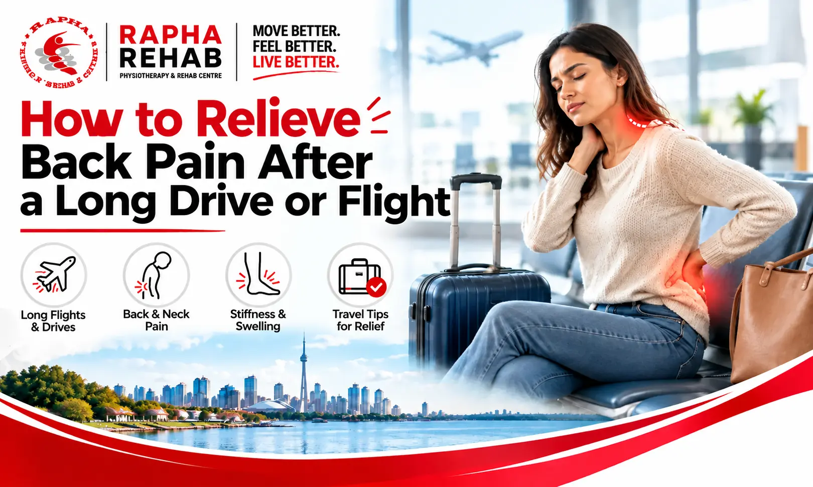 Tips for managing neck and back pain after long-distance travel.