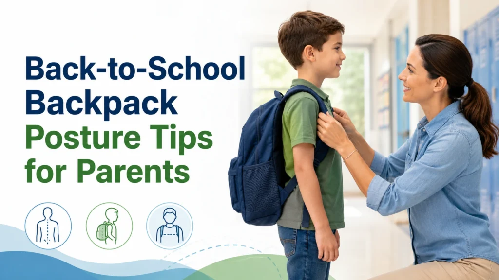 Child wearing backpack with correct posture