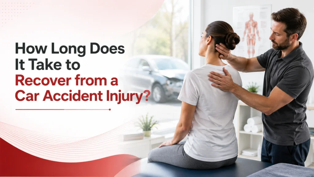 Car accident injury recovery timeline infographic